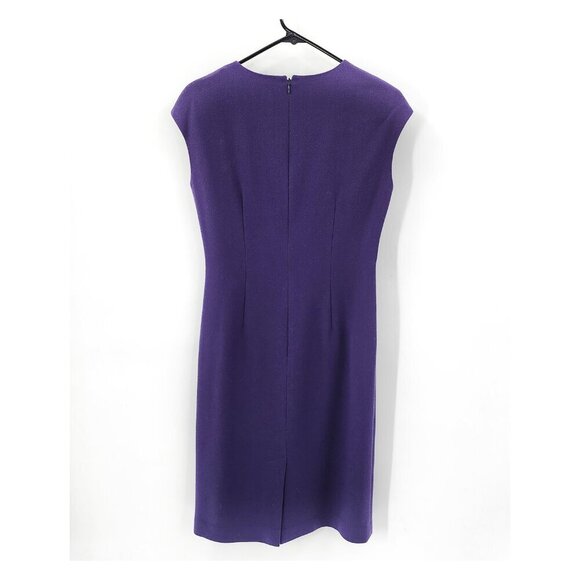 LAFAYETTE 148 NEW YORK Purple Cap Sleeve Draped Virgin Wool Sheath Dress - Picture 3 of 5